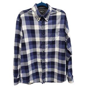 Haggar Men's L Long Sleeve Button Up Shirt Blue Gray White Plaid 100% Cotton